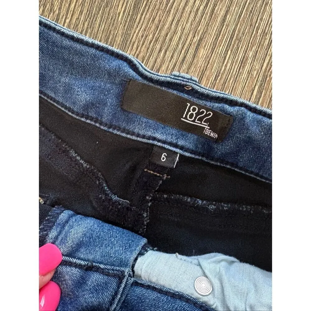 1822 Denim Womens Flare Jeans High Rise Cotton Blend Medium Wash Blue Size 6